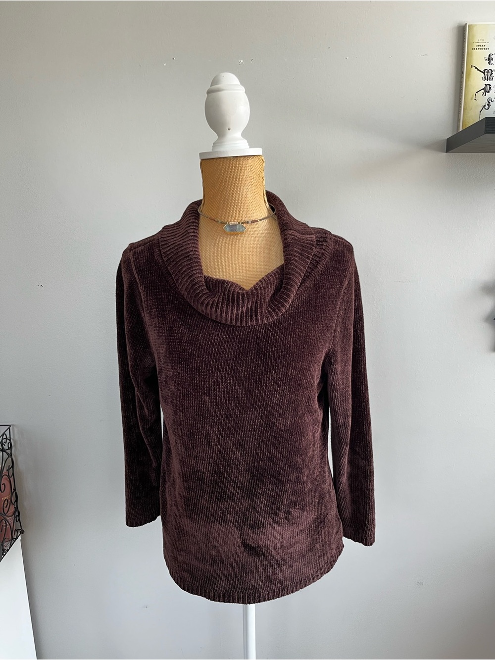 Vintage Rafaella Chocolate Brown Chenille Cowl Neck Knit Sweater L